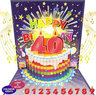 FITMITE Birthday Cards, LIGHTS & MUSIC 3D Pop up Happy Birthday Card Birthday Gifts for Women Men Husband Wife Kids Greeting Cards with DIY 0-9 Numbers