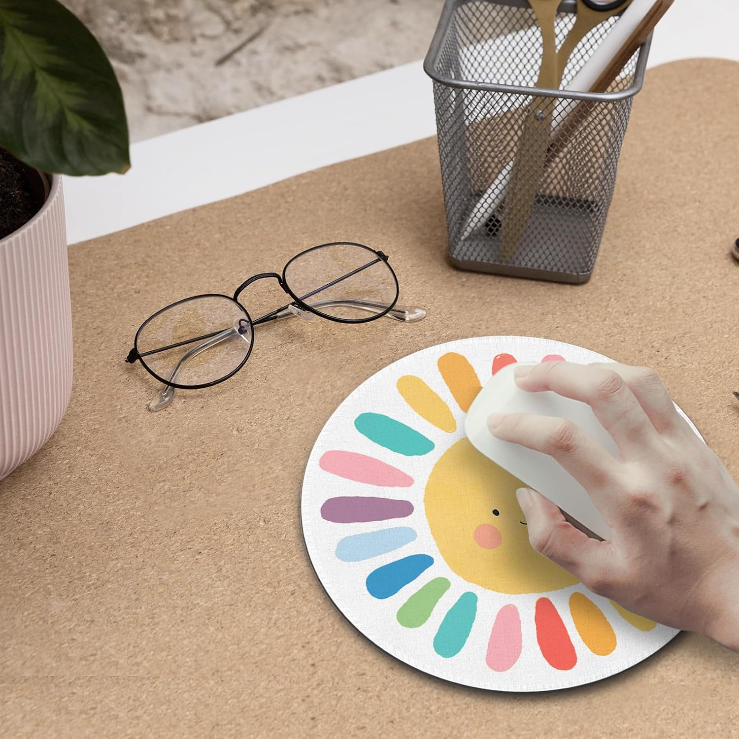 Boho Colorful Rainbow Sun Mouse Pad,Cute Rainbow Sun Sunshine Mouse Pads Mousepad for Desk Home Office Dorm Computers Laptop, Cute Boho Sunshine Office Supplies Desk Accessories, 7.9x7.9 Inch image 5