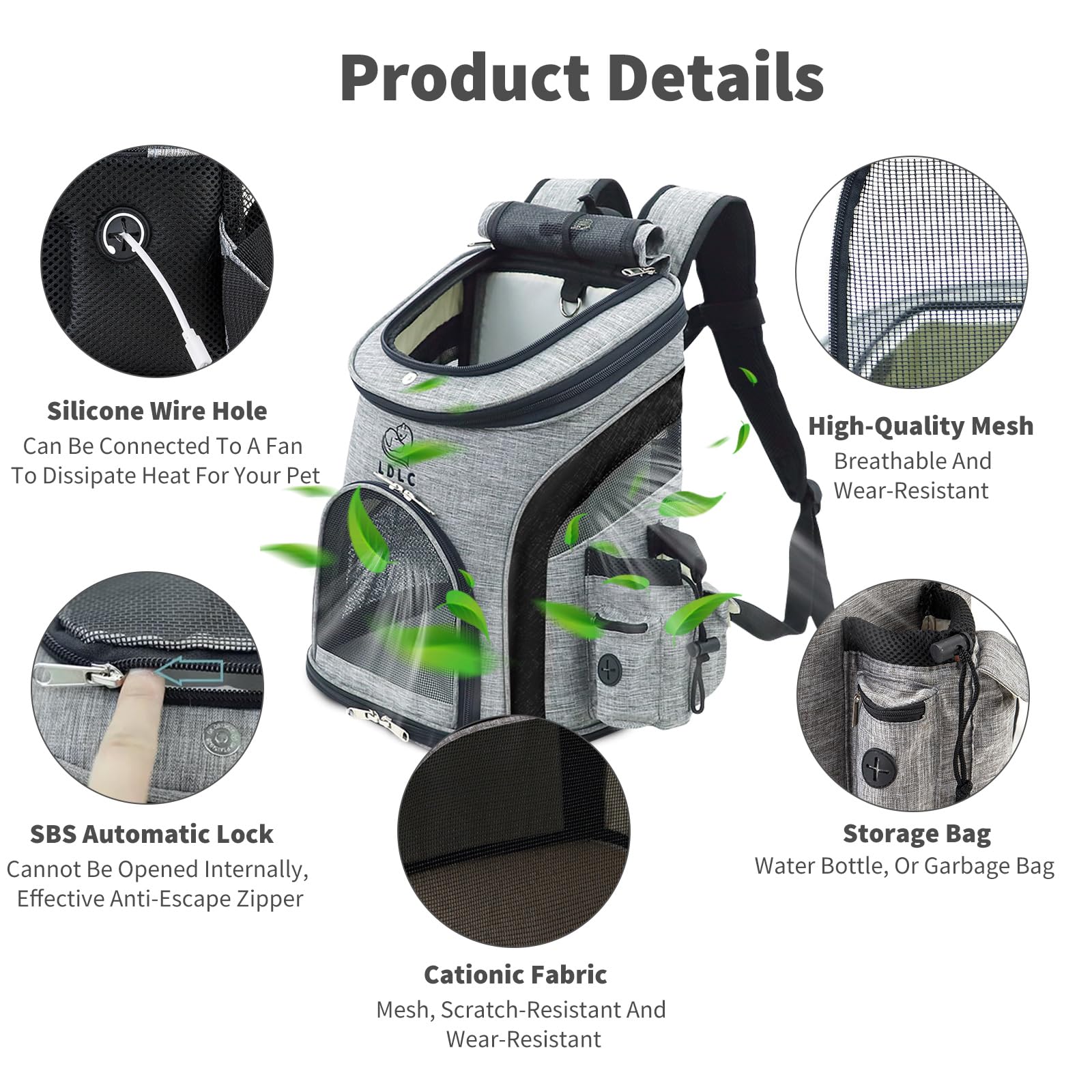 PETCUTE Zaino per Cani Traspirante,Borsa Trasportino Gatti con Cinturino di Sicurezza,Zaini Trasporto Cane Portatile con Tasche Laterali,Regolabile Zaino Gatto per Viaggio Campeggio