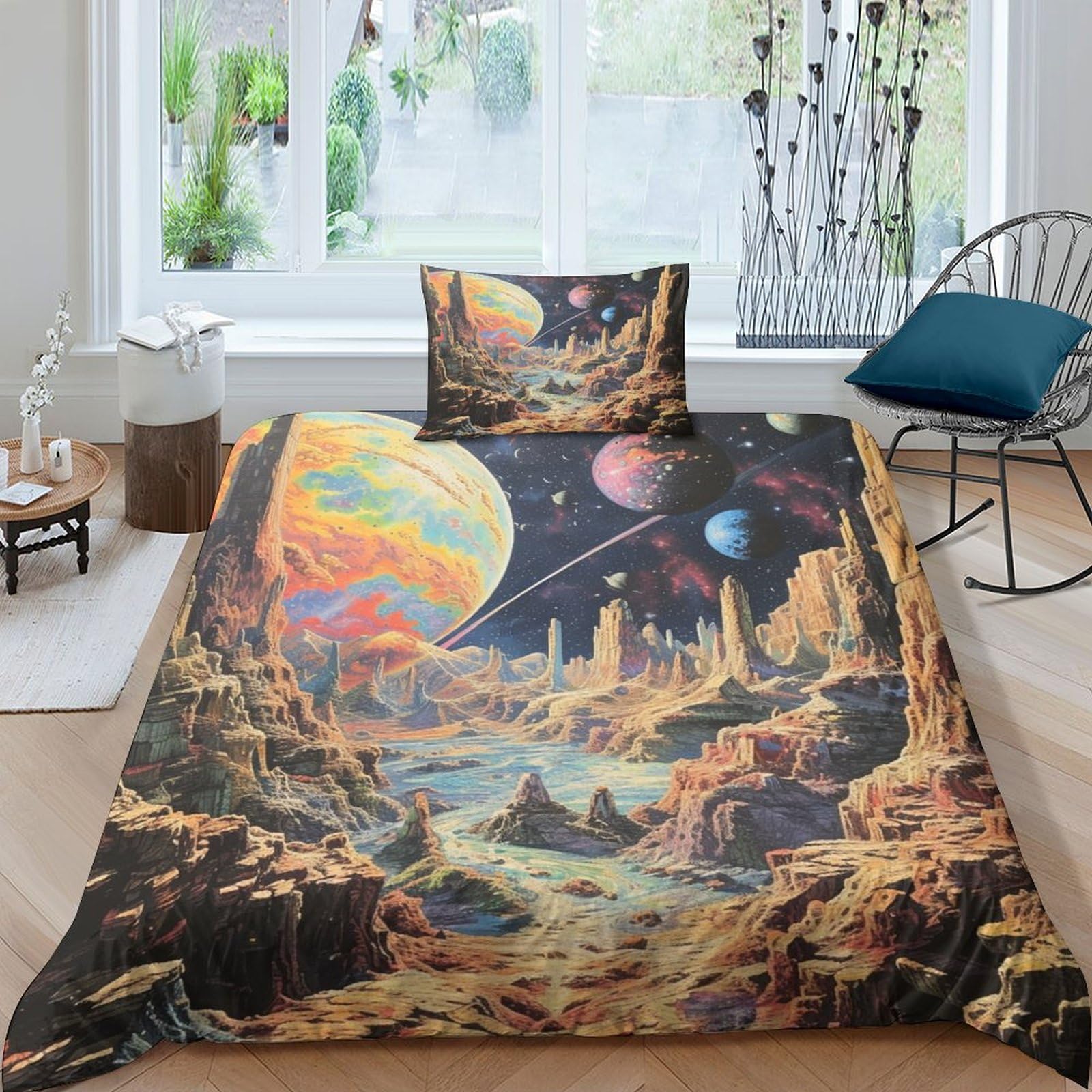 Housse de couette 135x200cm planètes cosmiques pour literie hypoallergénique et douce