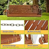 Vista 4 de VINGLI - Columpio de madera mejorado para patio, jardín y porche, silla columpio de alta resistencia de 880 libras con cadenas colgantes para Marrón