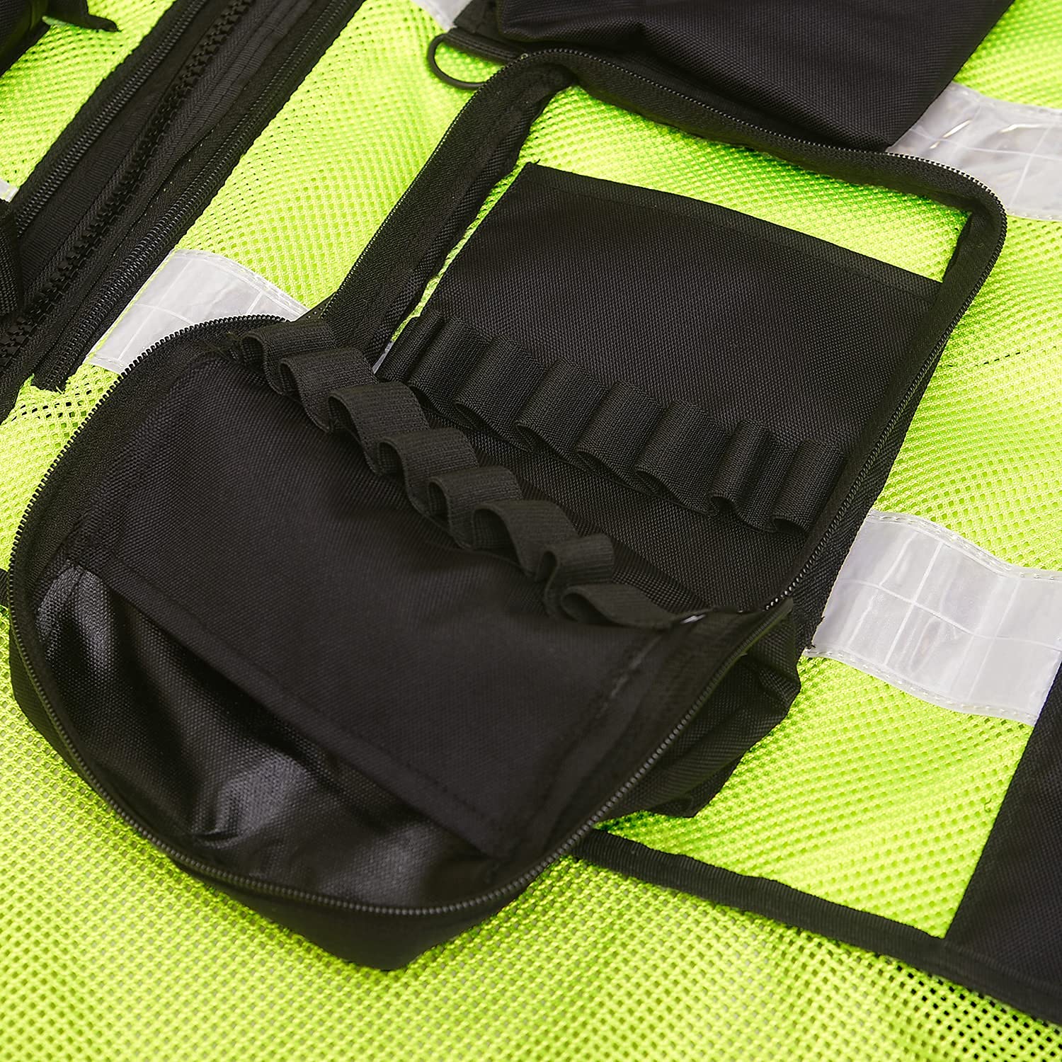 Sicherheitsweste 201 Gelb Schwarz Reflektierend + WERKSCHUTZ | Multifunktionsweste, Reflektierend, 2 Patch WERKSCHUTZ, Kennzeichnungsweste