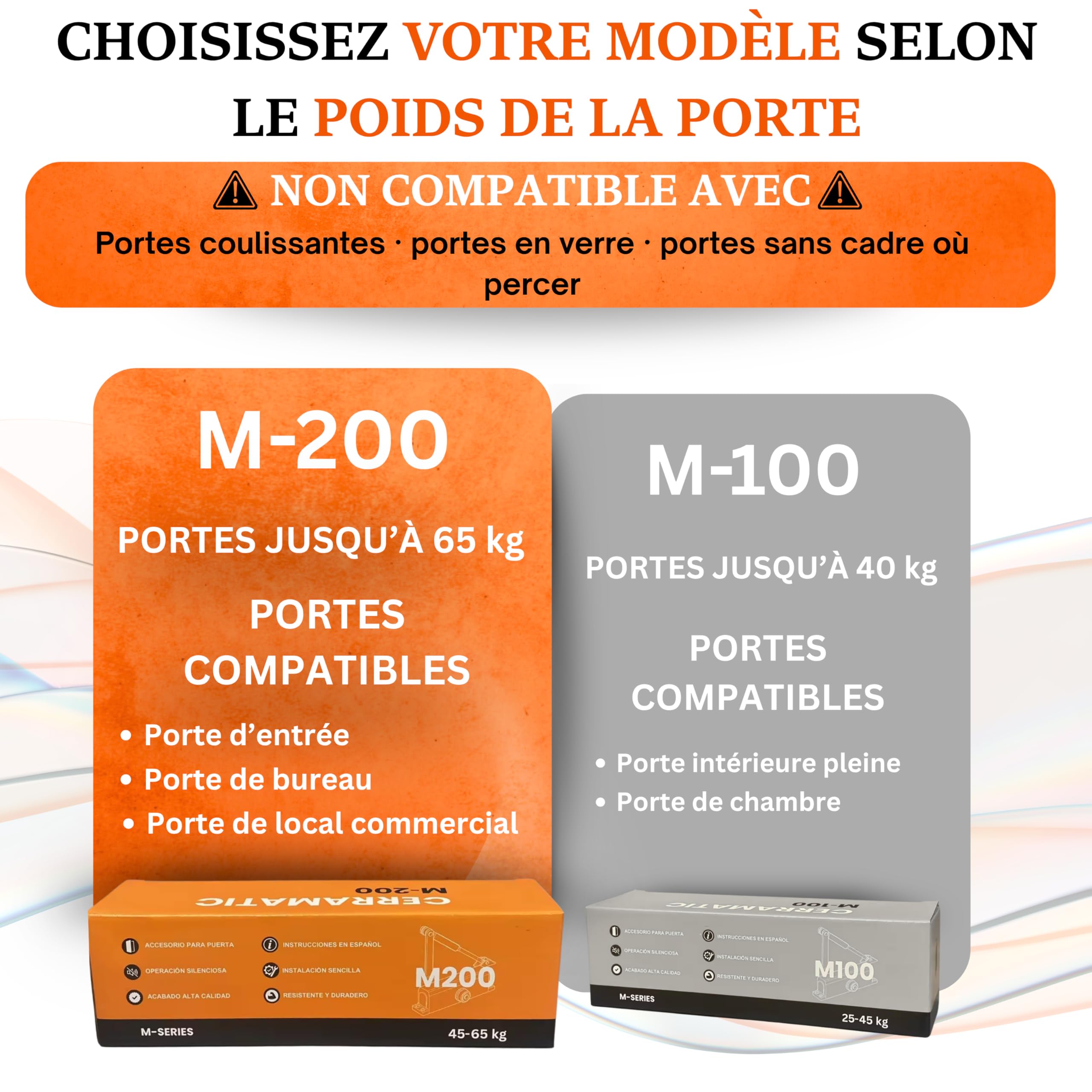 M-200 Ferme Porte – Groom Hydraulique à Bras Articulé, Fermeture Porte Automatique Silencieuse, Amortisseur 40-65kg, Anti Claquement