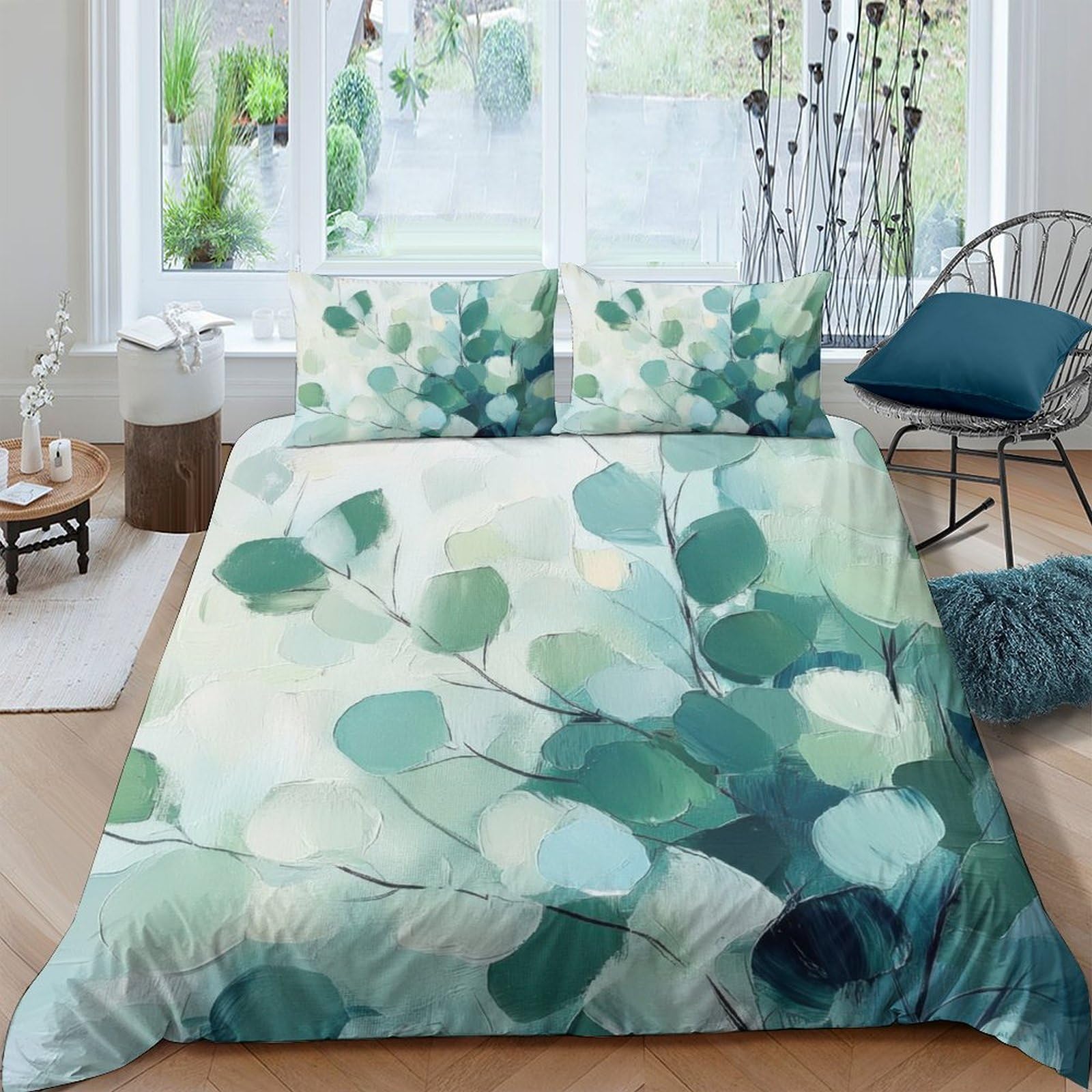 Ctjqhvkz Style-8 3D Printed Watercolor Eucalyptus Fitted Sheet Microfiber Soft Green Leaf Mattress Cover For Bedroom Guest Room Dorm Decor Single（135X200cm）
