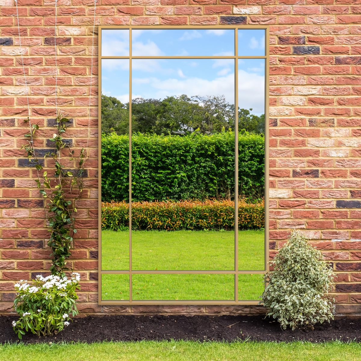 Mirroroutlet Gold The Genestra - Modern Contemporary Leaner And Wall Garden Mirror 79" X 47" (200Cm X 120Cm) Silver Mirror Glass With Black Metal Frame. Landscape Or Portrait. 200Cm
