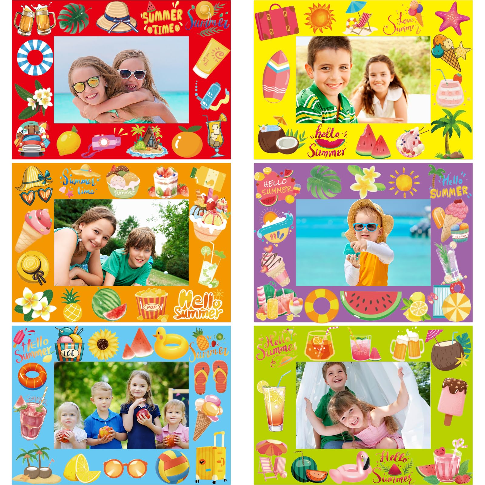 Summer Picture Frame Craft Kits for Kids Hello Summer Paper Photo Frames Aloha Beach Art Activities Back to School Project Summer Party Favors 30Pcs