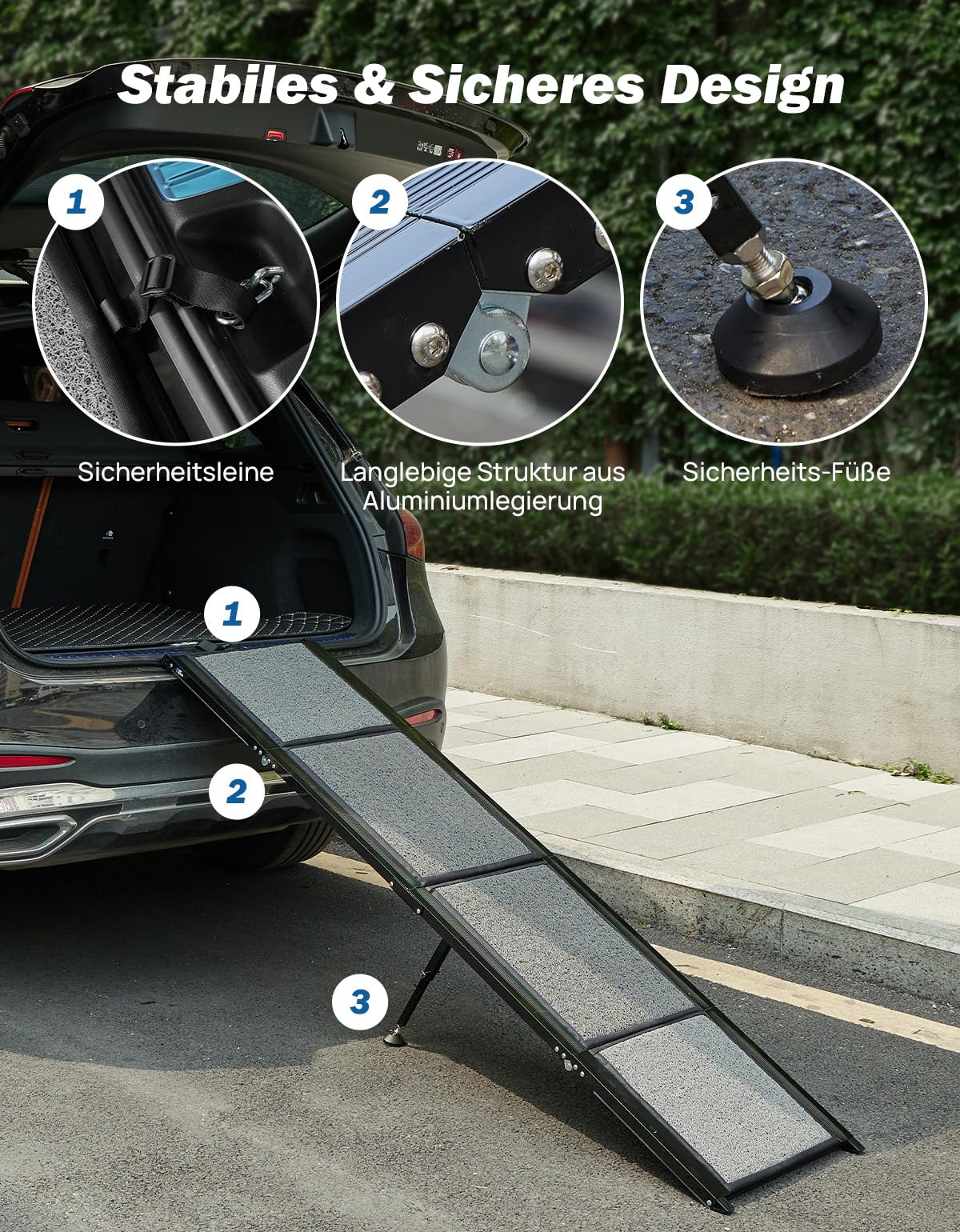 JOYTUTUS Rampa pieghevole per cani, per auto, SUV e camion, portata 90 kg, adatta per animali domestici di grandi dimensioni, medie e piccole dimensioni (180 x 44 cm), telaio in alluminio