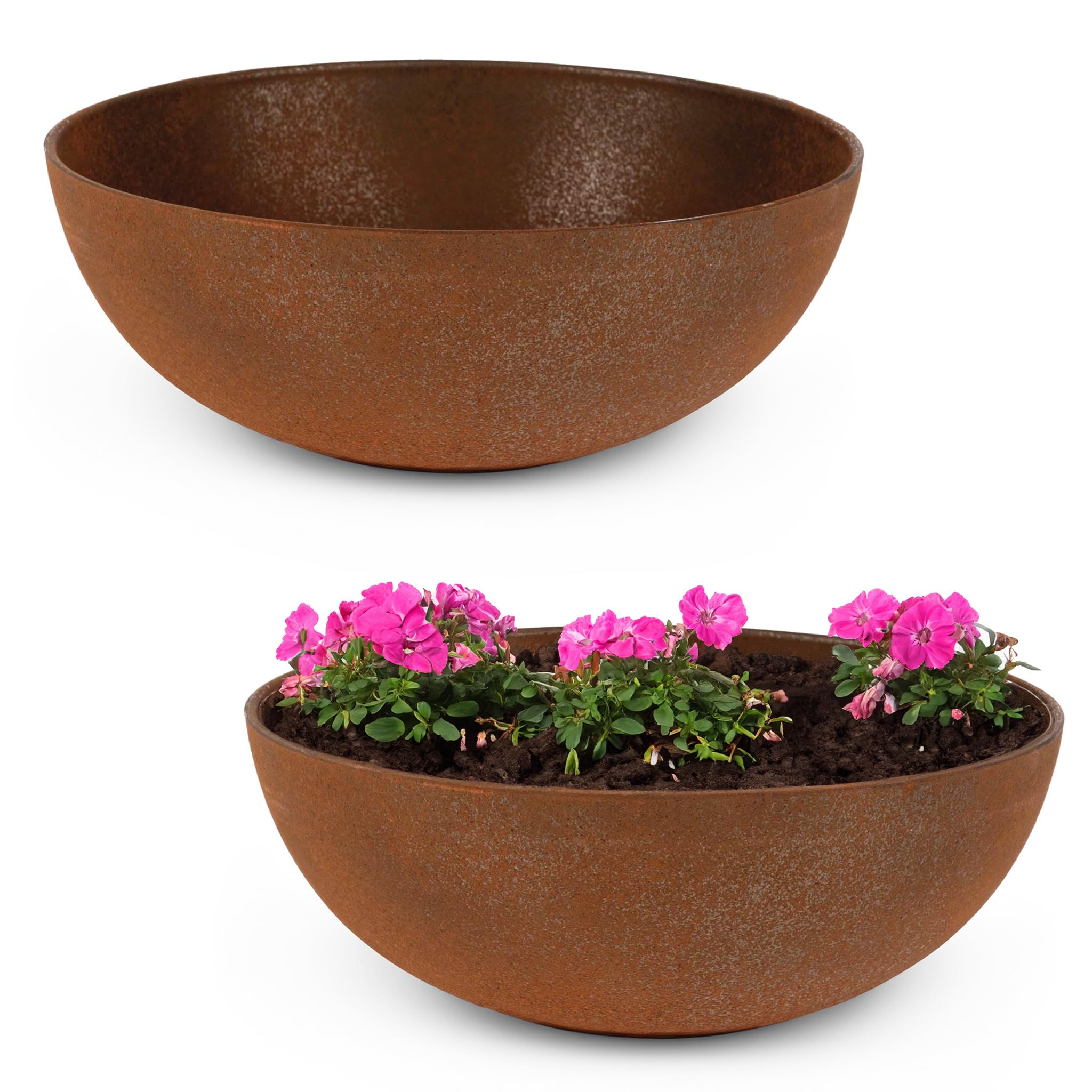 matches21 HOME & HOBBY Outdoor Plant Bowl in Light Grey Marbled 19 x 6 cm Weatherproof Flower Bowl