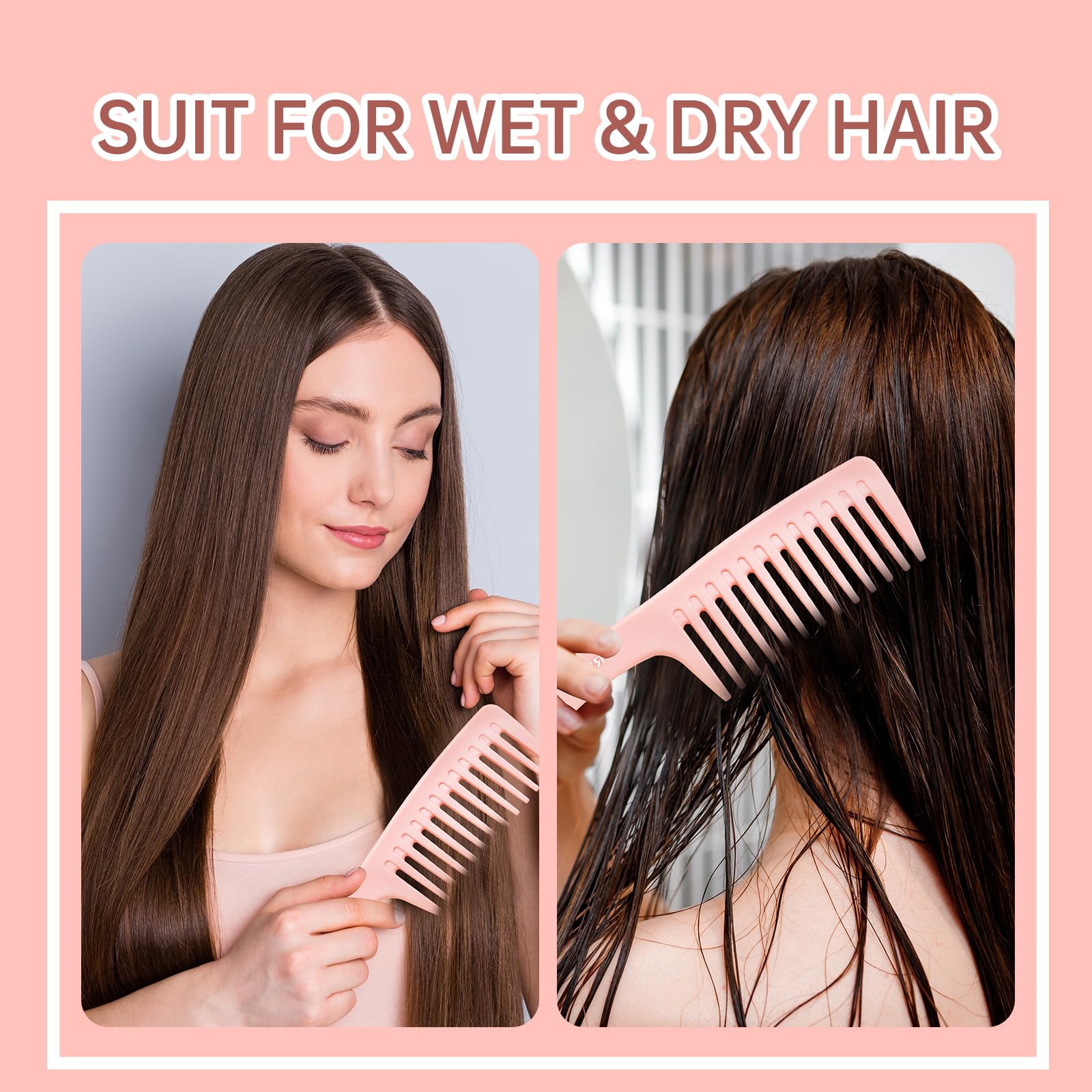 Juego de 3 peines para el cabello para mujeres, peine de dientes anchos para hombre, peine de cola de rata de diente fino, peine de dientes medianos para desenredar el cabello para todo tipo de 8
