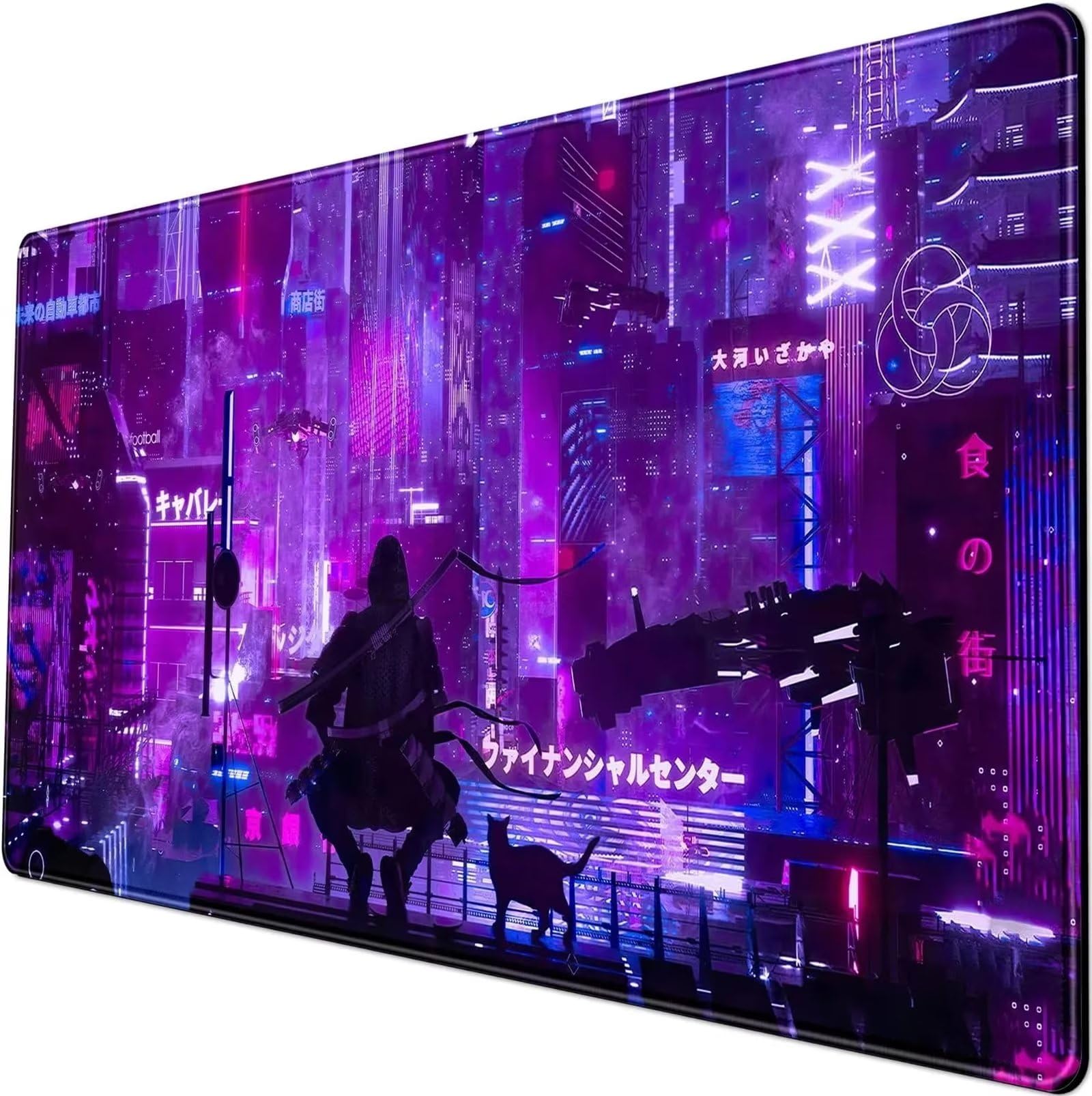 Alfombrilla de Ratón XXL 1200x600x2mm Alfombrilla de Ratón Grande para Juegos Ciudad Púrpura de Neón Almohadilla Teclado Anti Deslizante Superficie Especial Mejora la Velocidad de Precisión