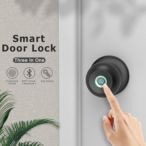 Miniatura 3 de Cerradura de puerta de huellas dactilares, pomo inteligente de puerta de dormitorio, perilla biométrica, cerradura inteligente con control de