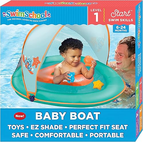 Vista 31 de SwimSchool Infant Baby Pool Floats, Free Swimming, Super Buoyant – Ages 6-24 Months – Multiple Colors/Styles – Adjustable Canopies and Seats, Splash