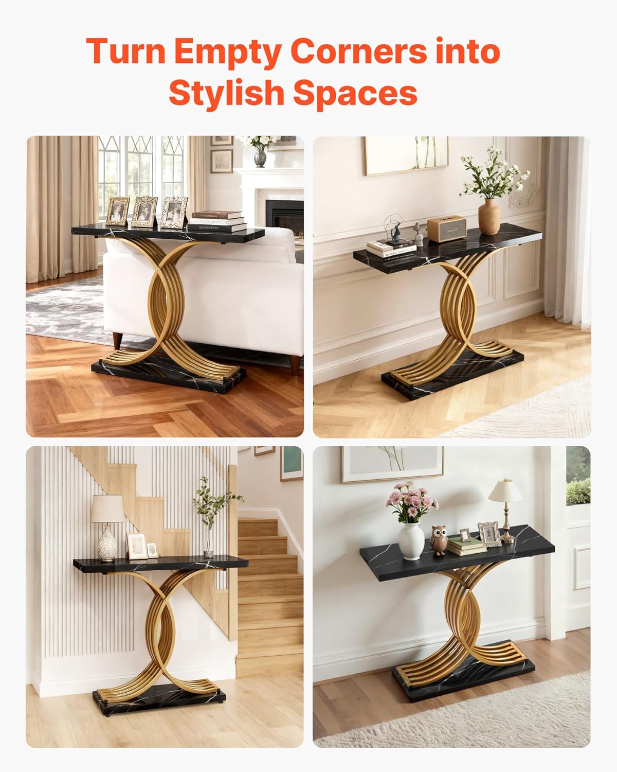 VEVOR 39 in Gold Console Table, Modern Desk Behind The Couch, Wood Rectangle Entrance Desk, Narrow Long Sofa Table Accent Stand with Metal Legs for Hallway, Bedroom, Living Room, Foyer, Easy Assembly