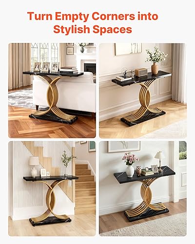 Miniatura 8 de VEVOR Mesa consola dorada de 39 pulgadas, escritorio moderno detrás del sofá, escritorio de entrada rectangular de madera, mesa de sofá larga