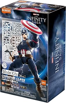 Blokees - Champion Class - Marvel Infinity Saga Captain America CC03 Model Kit - Assembly Required - No Tools - No Cutting - No Glue - No Paint - Age 14+