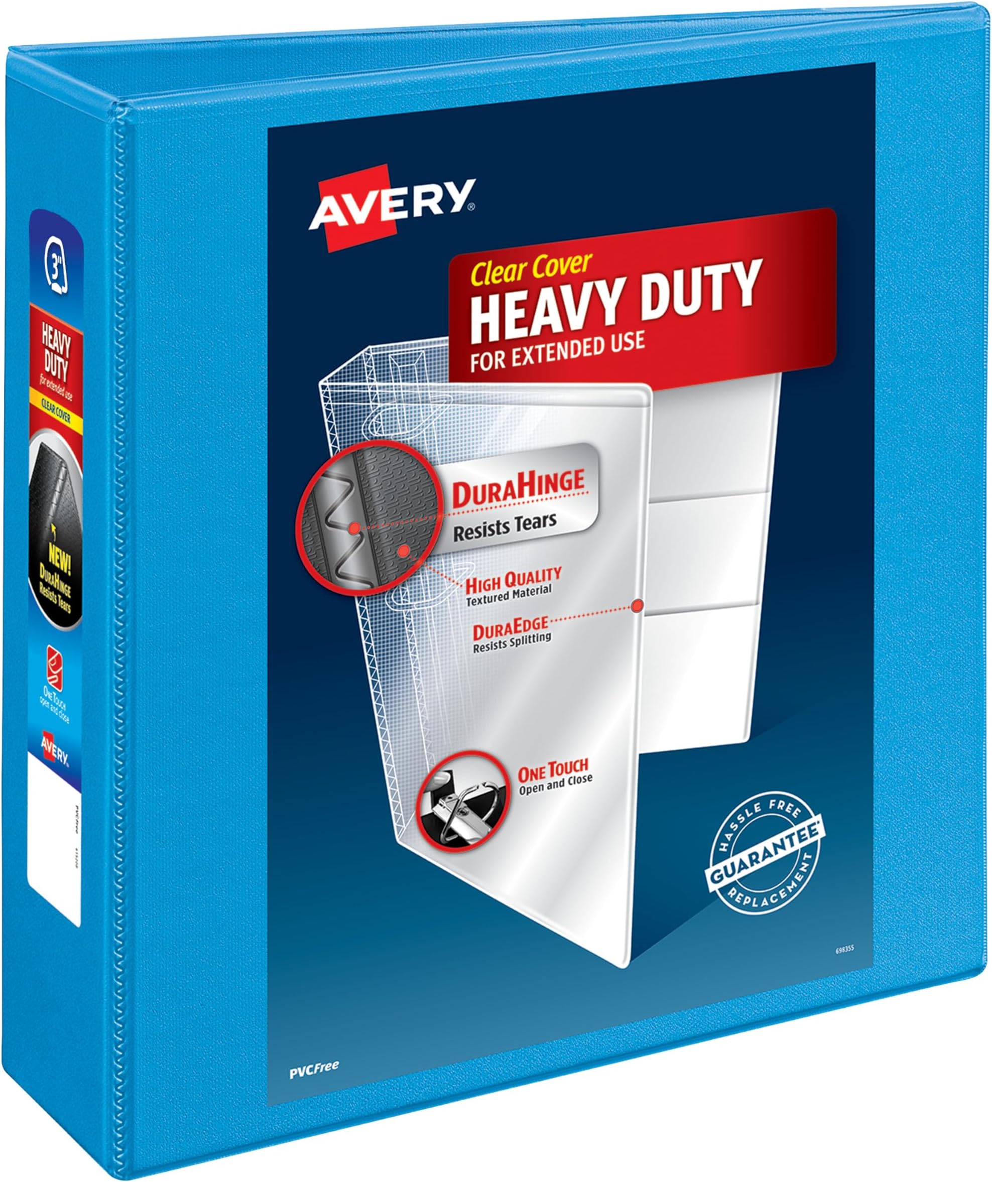 Avery Heavy-Duty View 3 Ring Binder, 3" One Touch Slant Rings, Holds 8.5" x 11" Paper, 1 Light Blue Binder (05601)