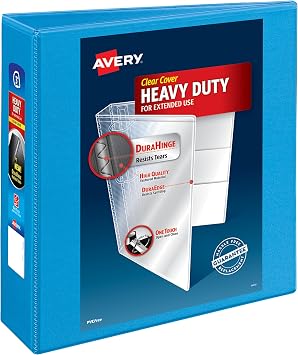 Avery Heavy-Duty View 3 Ring Binder, 3" Rings, 1 Light Blue Binder | For Heavy School, Home and Office Use, DuraHinge Tear-Resistant Spine, DuraEdge Split-Resistant Sides, Four Storage Pockets