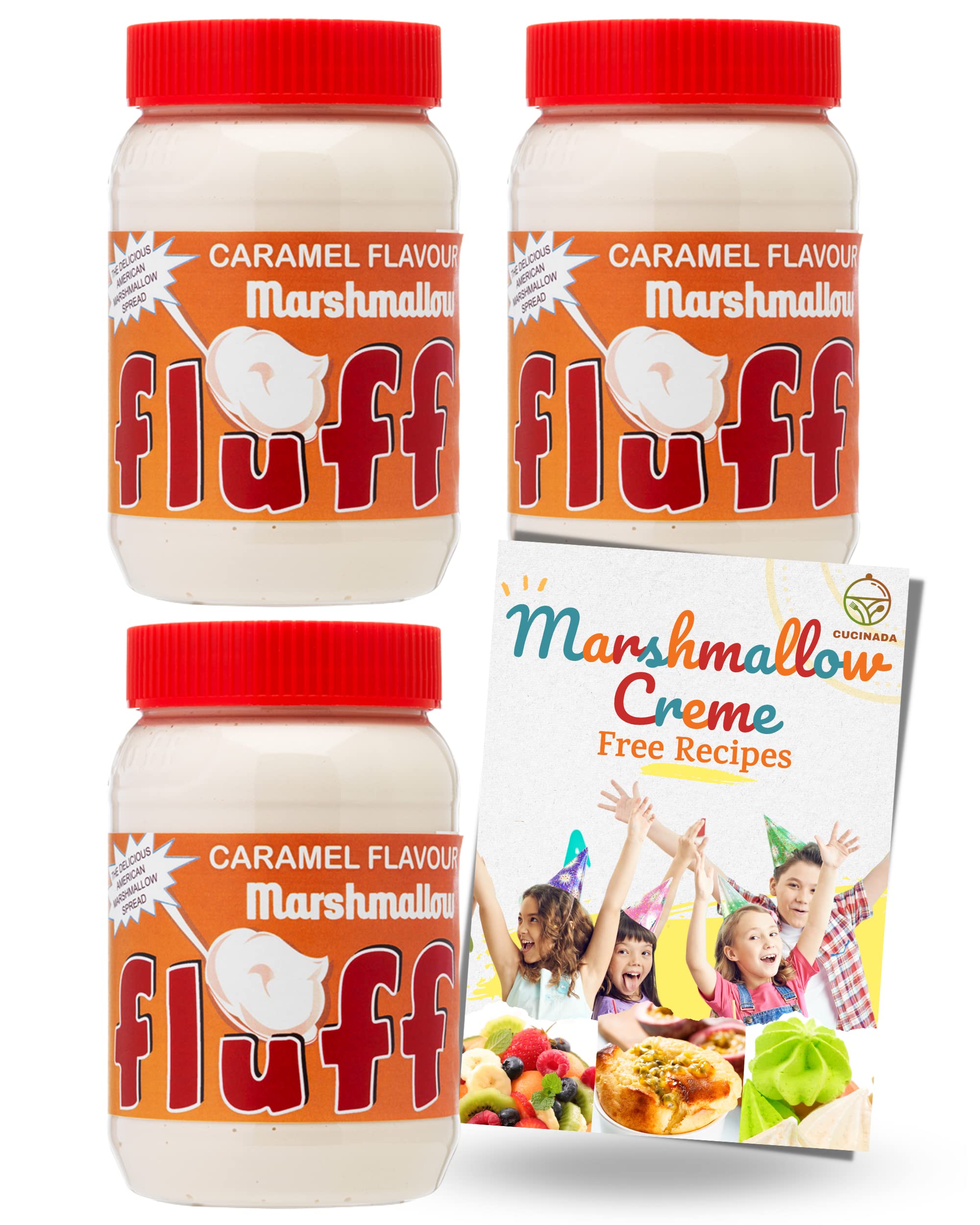 Marshmallow Fluff Caramel (213 g x 3) with Card Recipe - Marshmallow Spread Delights | Gluten-Free and Ideal for Vegetarians