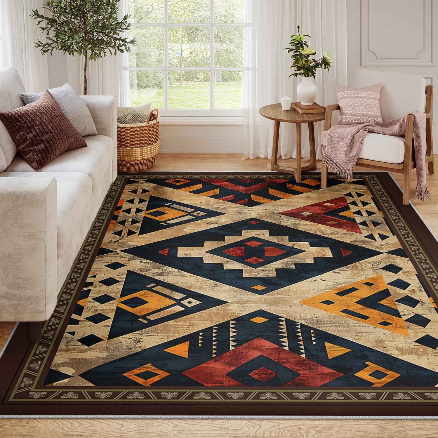 Rustykalne dywany podłogowe z południowo-zachodnich Azteków 90 x 150 cm, rodowity amerykański plemienny, geometryczny, cienki, składany, płaski, odporny na plamy, duży, antypoślizgowy, do