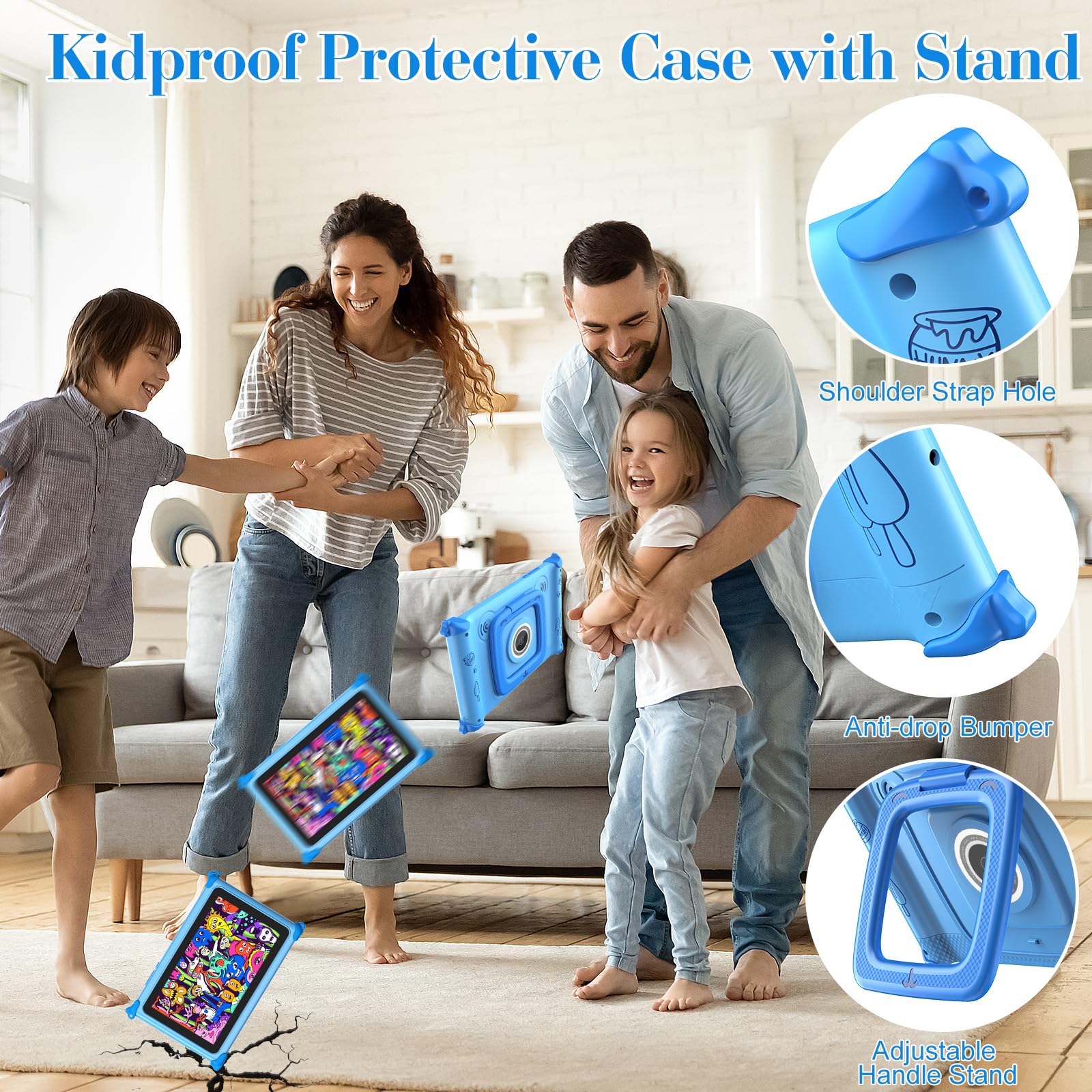 zcobro Tablet Educativo per Bambini 7 Pollici, Sistema Android, Protezione Luce Blu, Limite Tempo Schermo, Memoria Espandibile, App Montessori, Tablet Infantile Regalo con Custodia Protettiva Blu