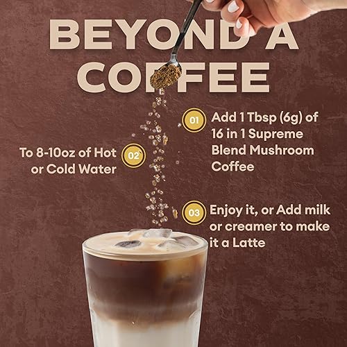 Miniatura 7 de Café instantáneo Fully Joe Mushroom con 16 hongos superalimentarios, incluye melena de león, reishi, chaga, cordyceps mezclado con café gourmet