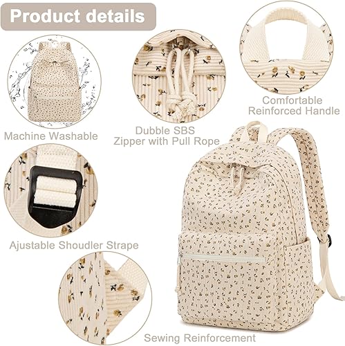 Miniatura 9 de Mochila escolar para adolescentes, mochila grande de pana ligera para niñas, niños, casual, escuela secundaria, universidad, bolsa de viaje para