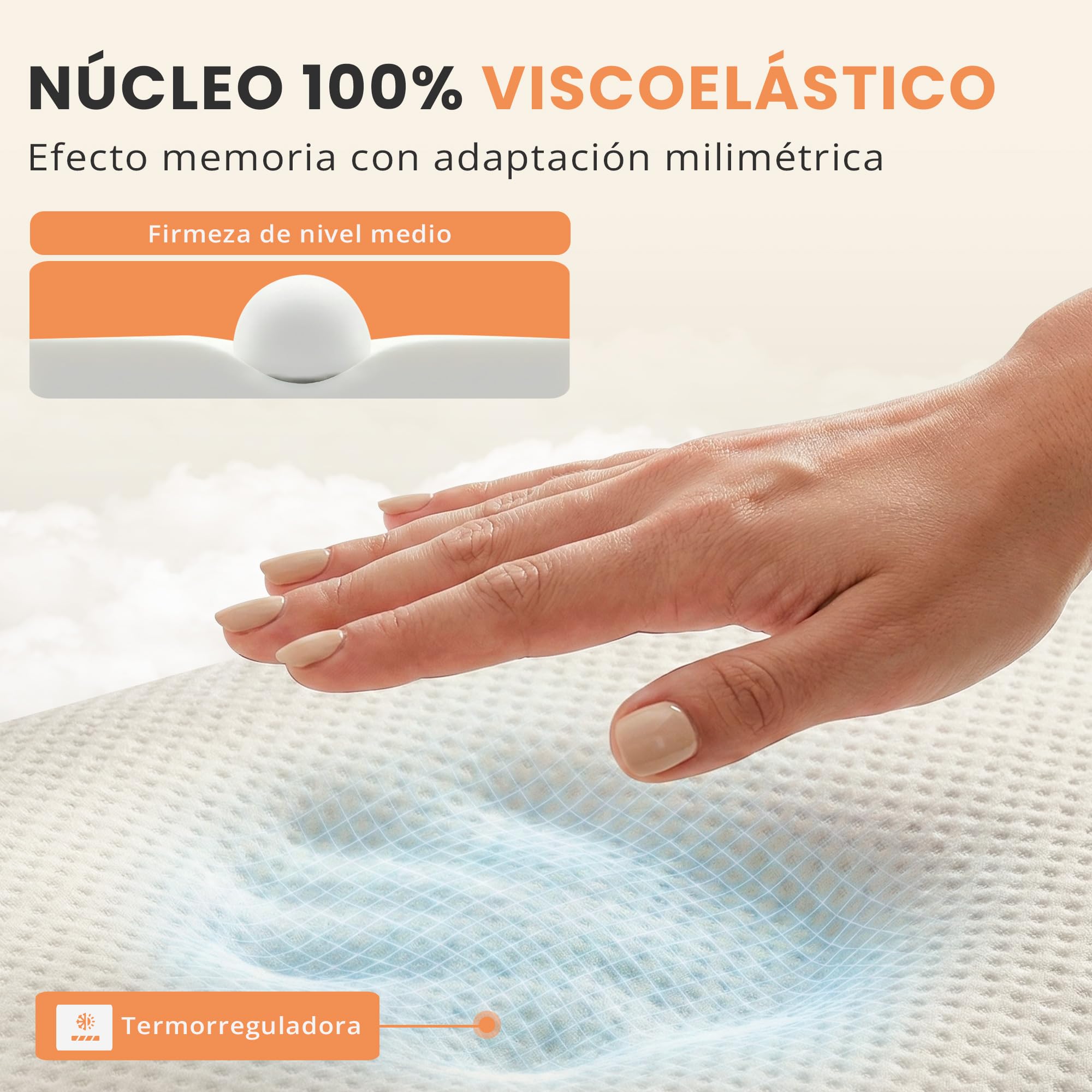 JUPPLIES Almohada Viscoelástica 100% con Efecto Memoria | 70 Cm, Pack 2 Unidades | Firmeza Media, Funda Aloe Vera Lavable | Hogar, Hotel