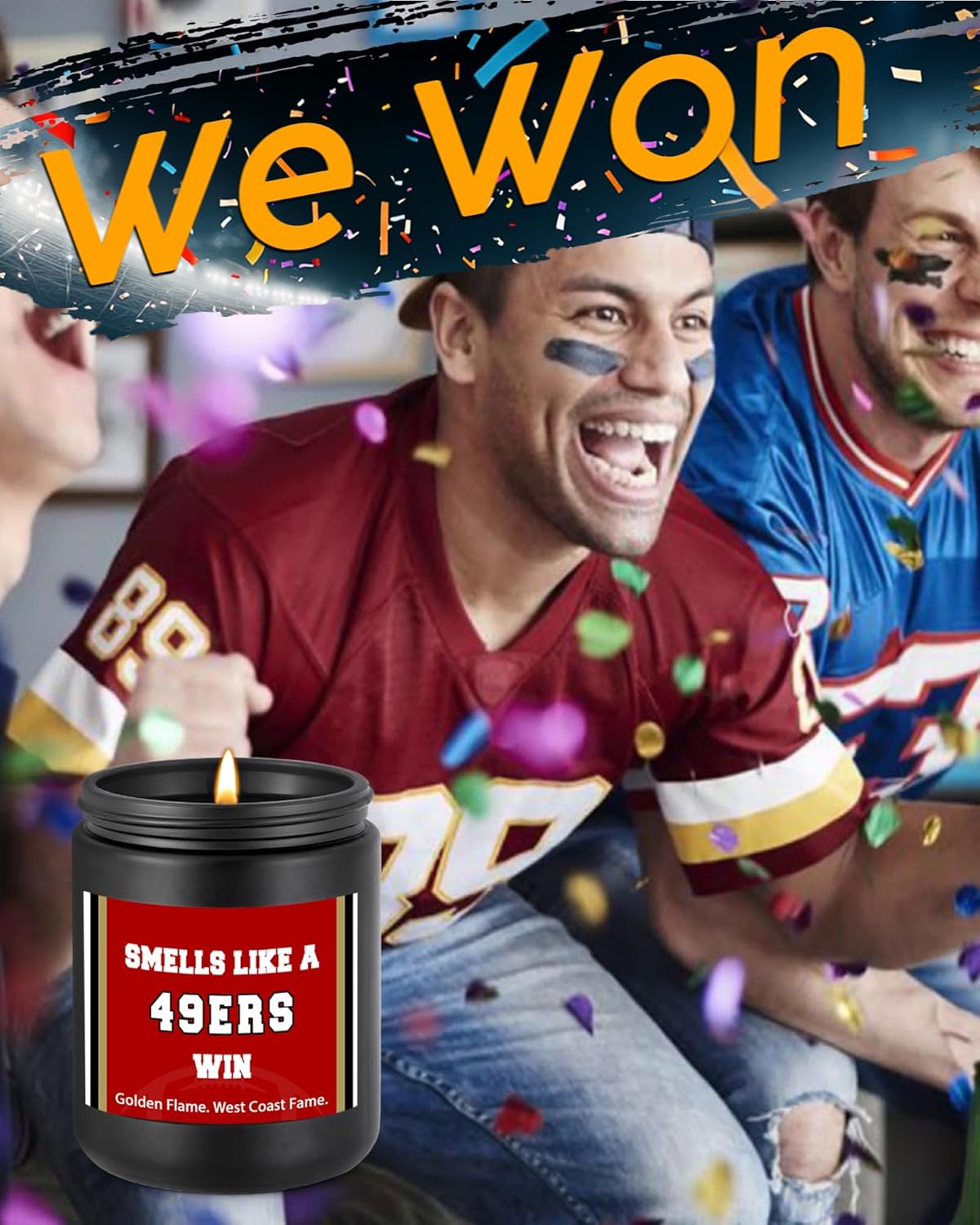 Smells Like A 49ers Win Scented Candle Football Themed Merch Fan Shop Men Women Sport Stuff Gear Decor Accessories Men Bf Boyfriend Naughty Weird Novelty Cool Christmas Xmas Special Present Funny Gift - Image 5