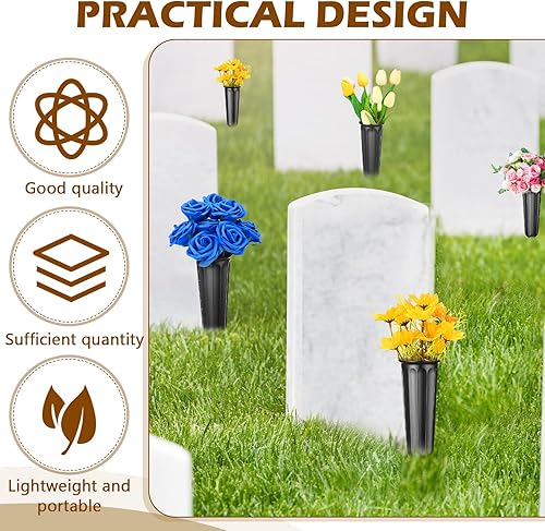 Miniatura 5 de 12 jarrones de cementerio con picos de plástico conmemorativo floral para tumba, jarrones con estacas para césped, lápidas, decoración junto a la