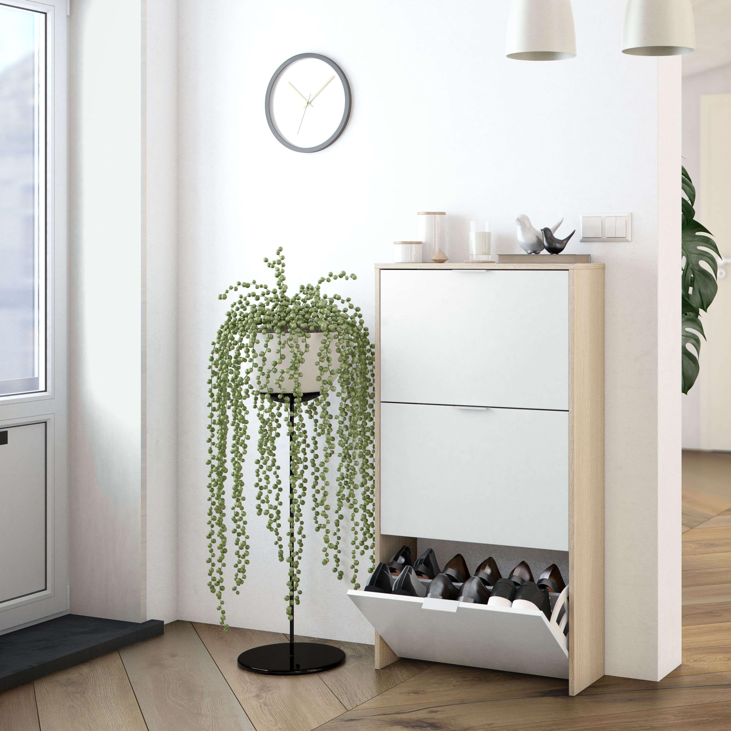 amuéblate online, Schoenenkast met 3 deuren, smalle schoenenkast, model Helsinki, afwerking in de kleur Andersen en Puccini, afmetingen: 108 cm hoog x 60 cm breed x 17 cm diep, praktisch en amuéblate online, Schoenenkast met 3 deuren, smalle schoenenkast, model Helsinki, afwerking in de kleur Andersen en Puccini, afmetingen: 108 cm hoog x 60 cm breed x 17 cm diep, praktisch en