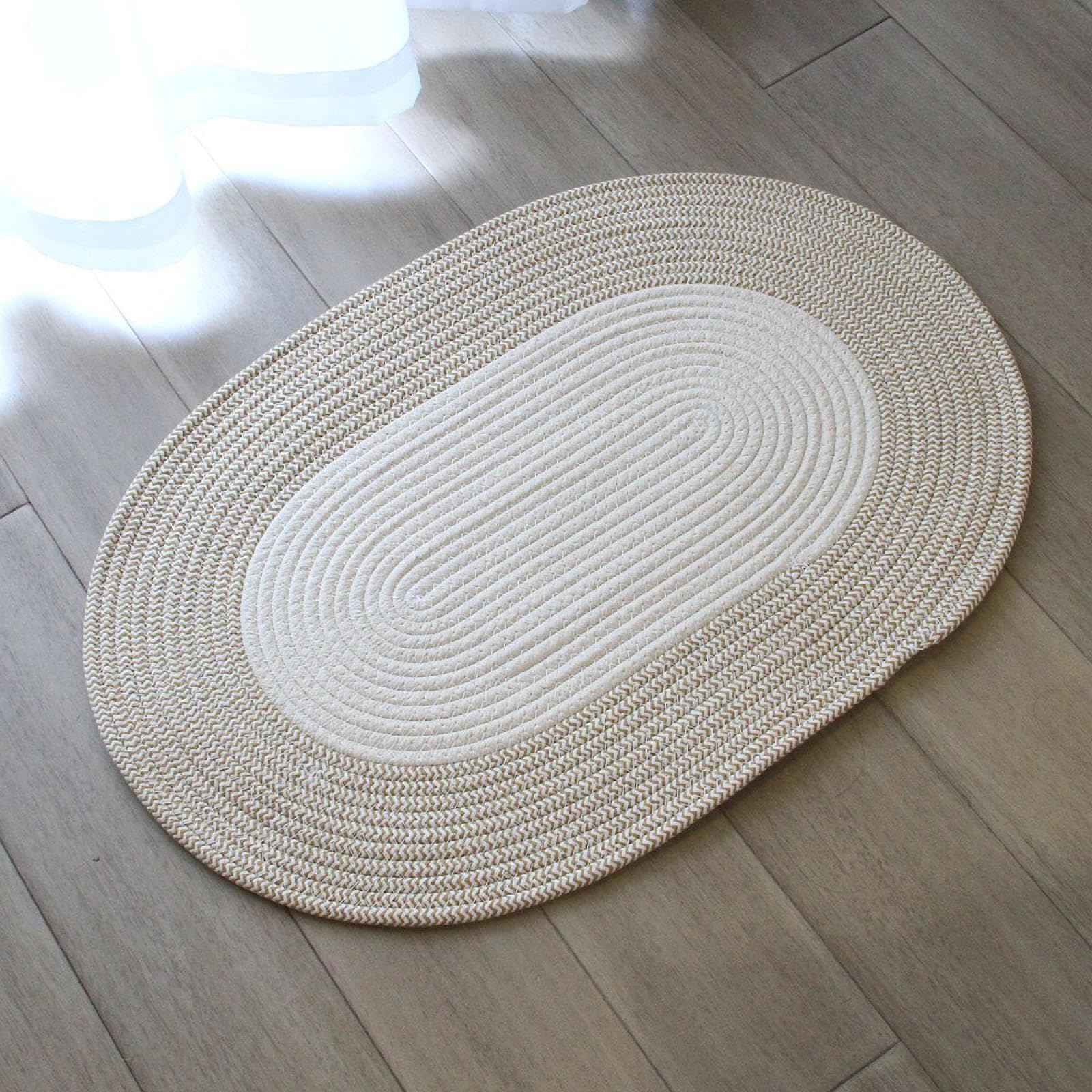 Set di tappeti da cucina e bagno in corda di cotone ovale intrecciato a mano, 2 pezzi, elegante decorazione per la casa, design versatile per qualsiasi stanza, ideale per cucina e bagno