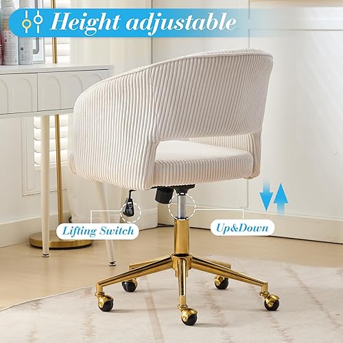 Miniatura 4 de Silla de oficina en casa, silla giratoria de terciopelo para escritorio, sillón tapizado moderno con base dorada para niñas y mujeres, asiento de