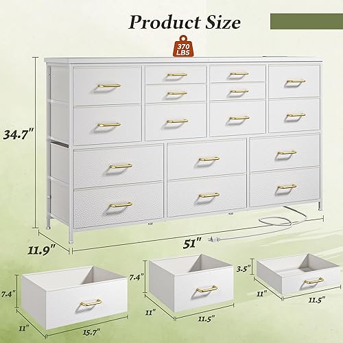 Miniatura 2 de Cómoda para dormitorio con 16 cajones de tela larga con estación de carga, soporte de TV para aparadores de TV de 60 pulgadas y cómoda para