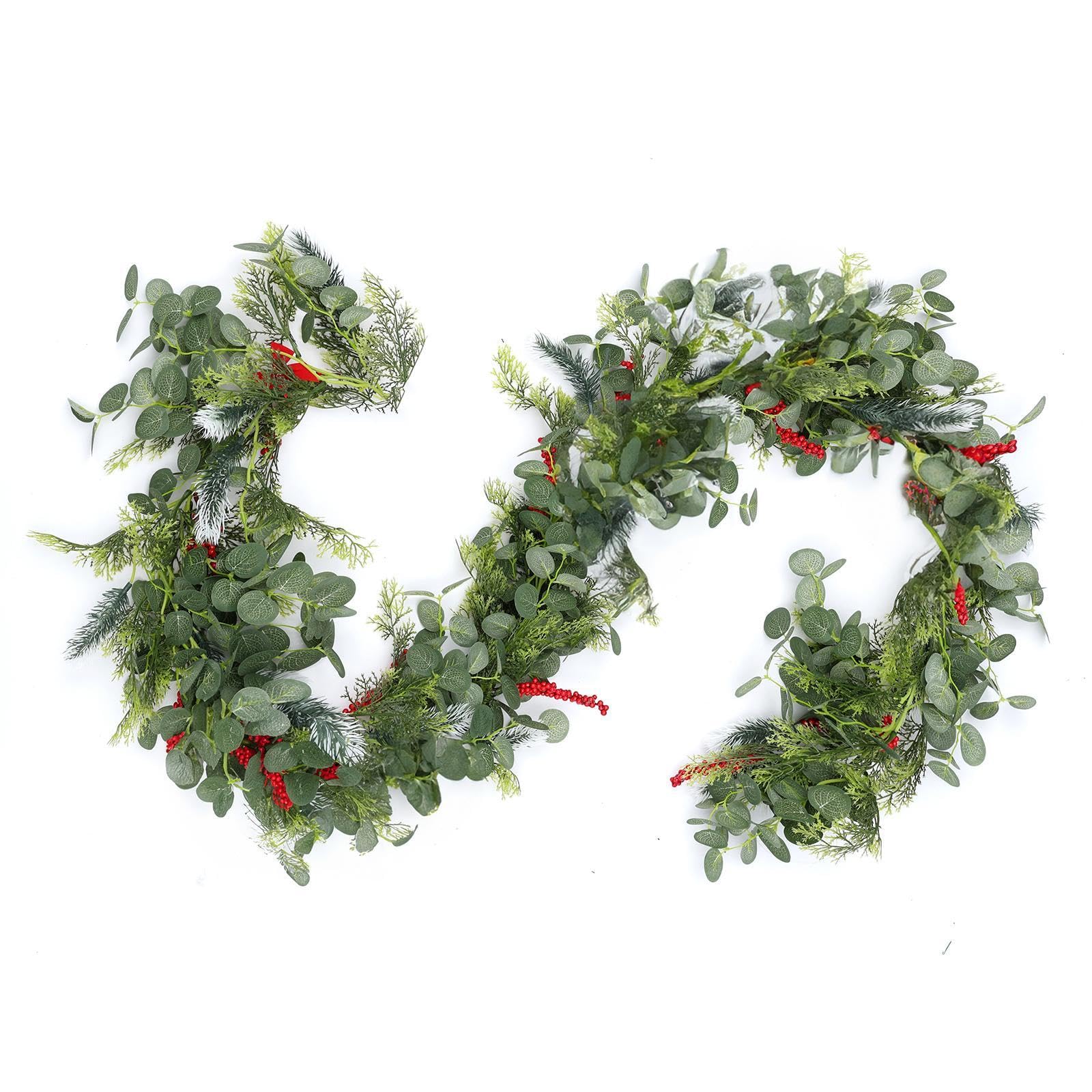 Christmas Garland Red Berry Dalliwow 6.3 FT Christmas Cedar Garlands Artificial Pine Christmas Garlands Indoor Outdoor Christmas Decorations for Mantel Fireplace Home Gate Winter Holiday Xmas Decor
