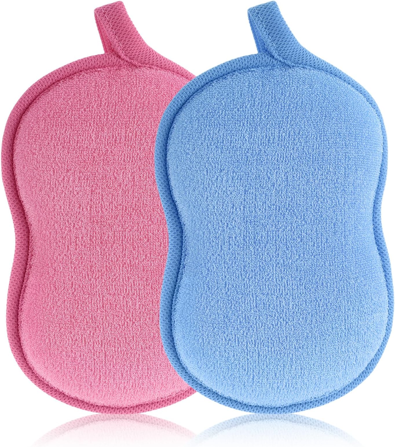 2 Pcs Soft Bath Sponge, Soft Gentle Exfoliating Shower Sponge Plant Fiber Sponges Loofah for Bath Comfort Bathing Tool for Women Men(Blue,Pink)