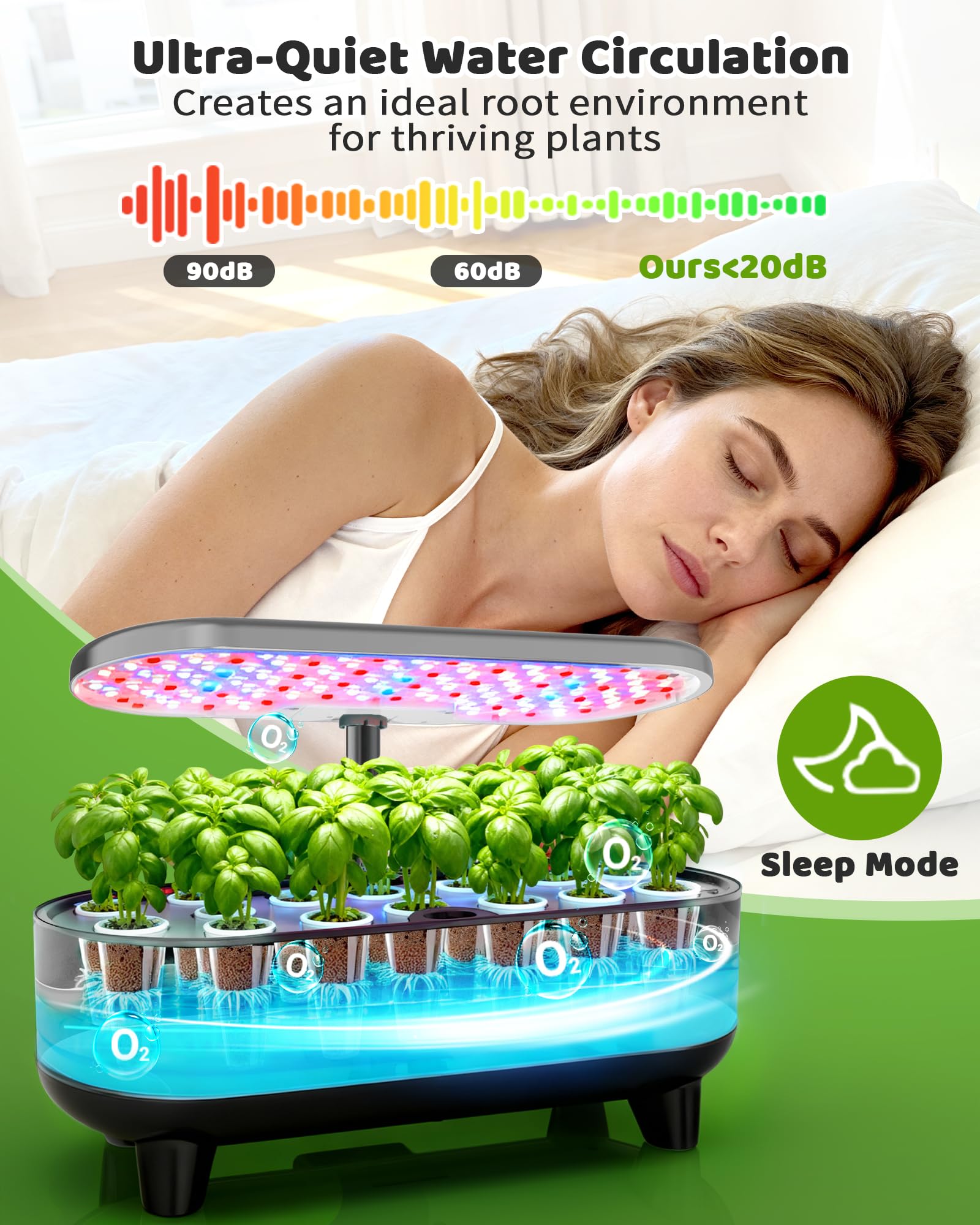 Growell Kit de sistema de cultivo hidropónico, 16 cápsulas, sistema vertical de jardinería interior de 8 L para hierbas, verduras, frutas, con luz LED de crecimiento, circulación inteligente de agua