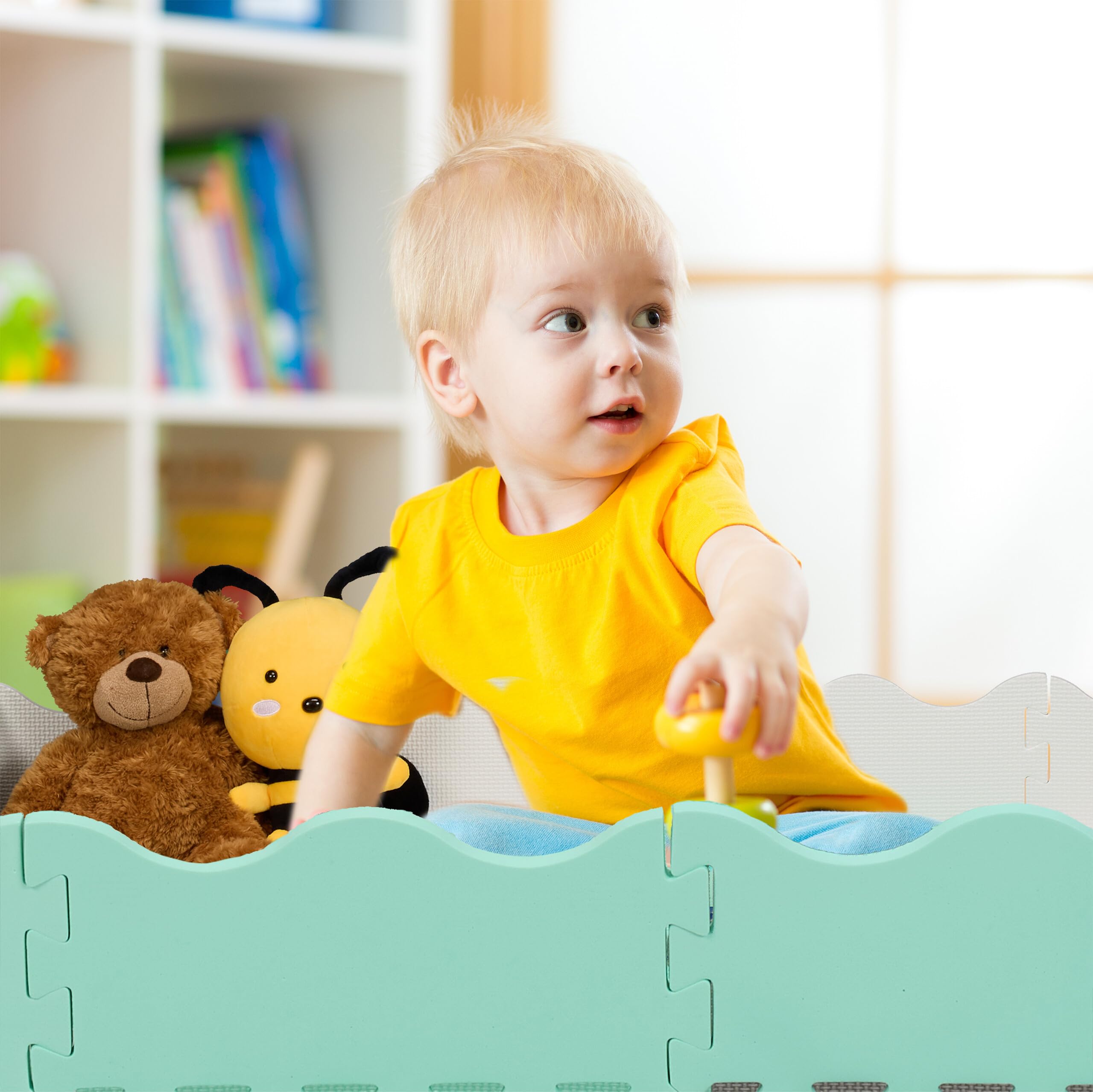 Relaxdays Puzzlematte 36-teilig - Roboter Motiv Mit Rand - Schadstofffreier EVA Schaumstoff