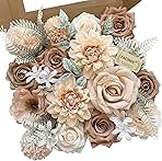 Roses Artificial Flowers Nude Fake Flower for DIY Wedding Bouquet Bridal Baby Shower Decorations Party Table Centerpieces Cake Decorating Silk Floral Arrangement Home Decor Indoor Beige