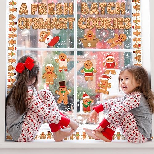 Miniatura 6 de Haooryx Juego de 120 tableros de anuncios de Navidad de invierno con diseño de hombre de jengibre para decoración de aula, recortes de papel para