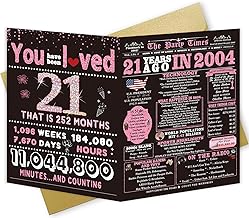 21st Birthday Gifts Decorations for Her - 21st Birthday Card & Party Supplies for Women, Large Birthday Card for 21 Year Old, Back in 2004 Birthday Card, Rose Pink Gold