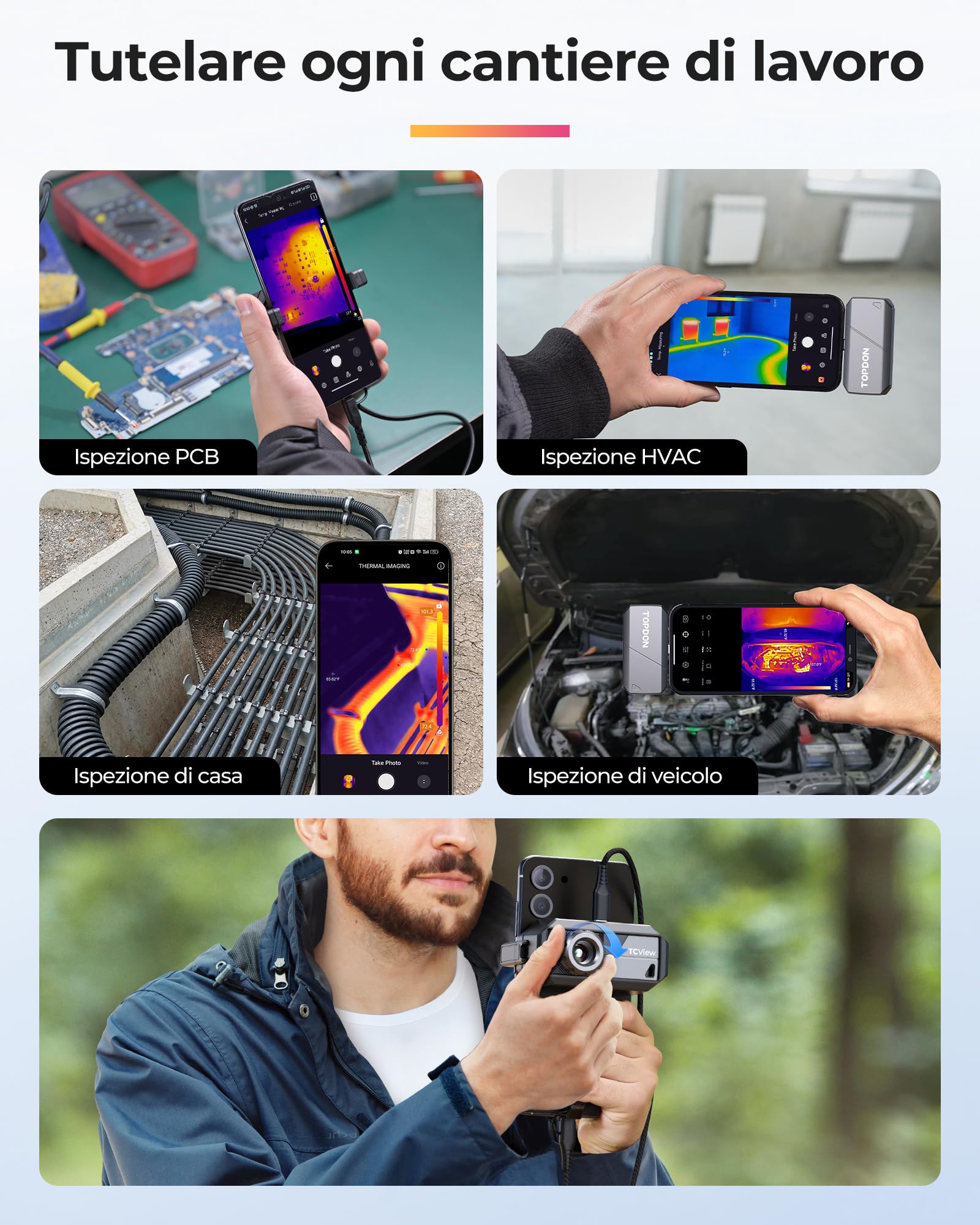 TOPDON Termocamera TS001 per Android, lente regolabile da 9mm, campo di osservazione da 0,1 a 500 metri, 512 x 384 IR, 25Hz, Termocamera con messa a fuoco manuale per applicazioni elettriche, esterni