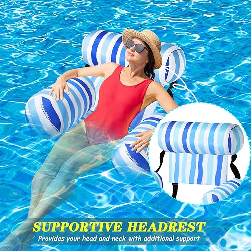 Miniatura 2 de 6 unidades de flotadores inflables para piscina, sillas flotantes para adultos, hamaca ajustable, silla flotante de agua, patrón de rayas para