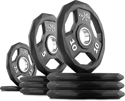 Miniatura 6 de XMark Olympic Bar - Barra rizadora con pesas, par de pesas olímpicas o juego de discos olímpicos de diamante negro, calidad premium, revestimiento