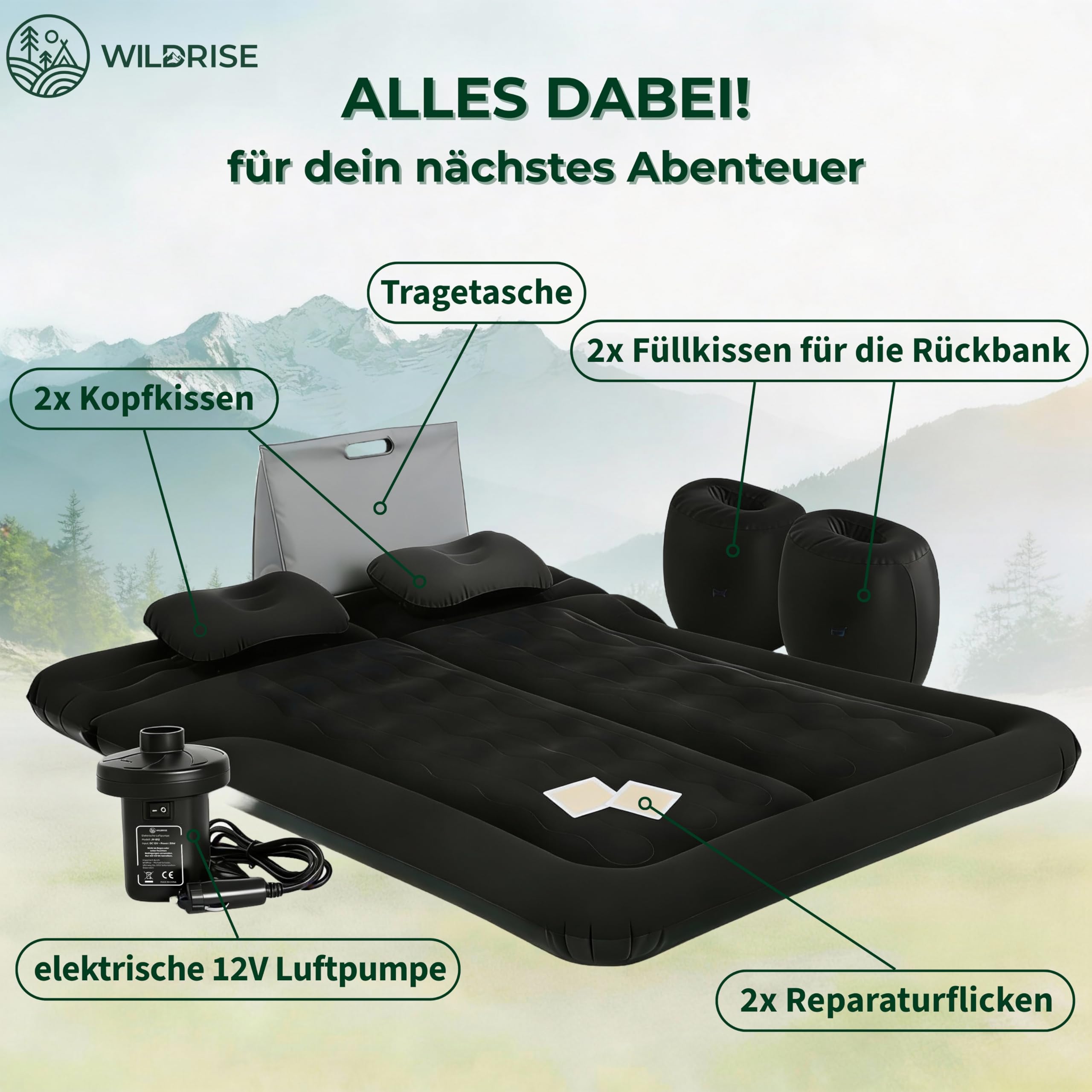 Auto Matratze & Autobett – Luftmatratze Auto für Kofferraum & Rückbank – Luftbett fürs Auto – Bequem im Auto schlafen – Auto Luftmatratze für Kombi, SUV & Limousine, elektrisch aufblasbar