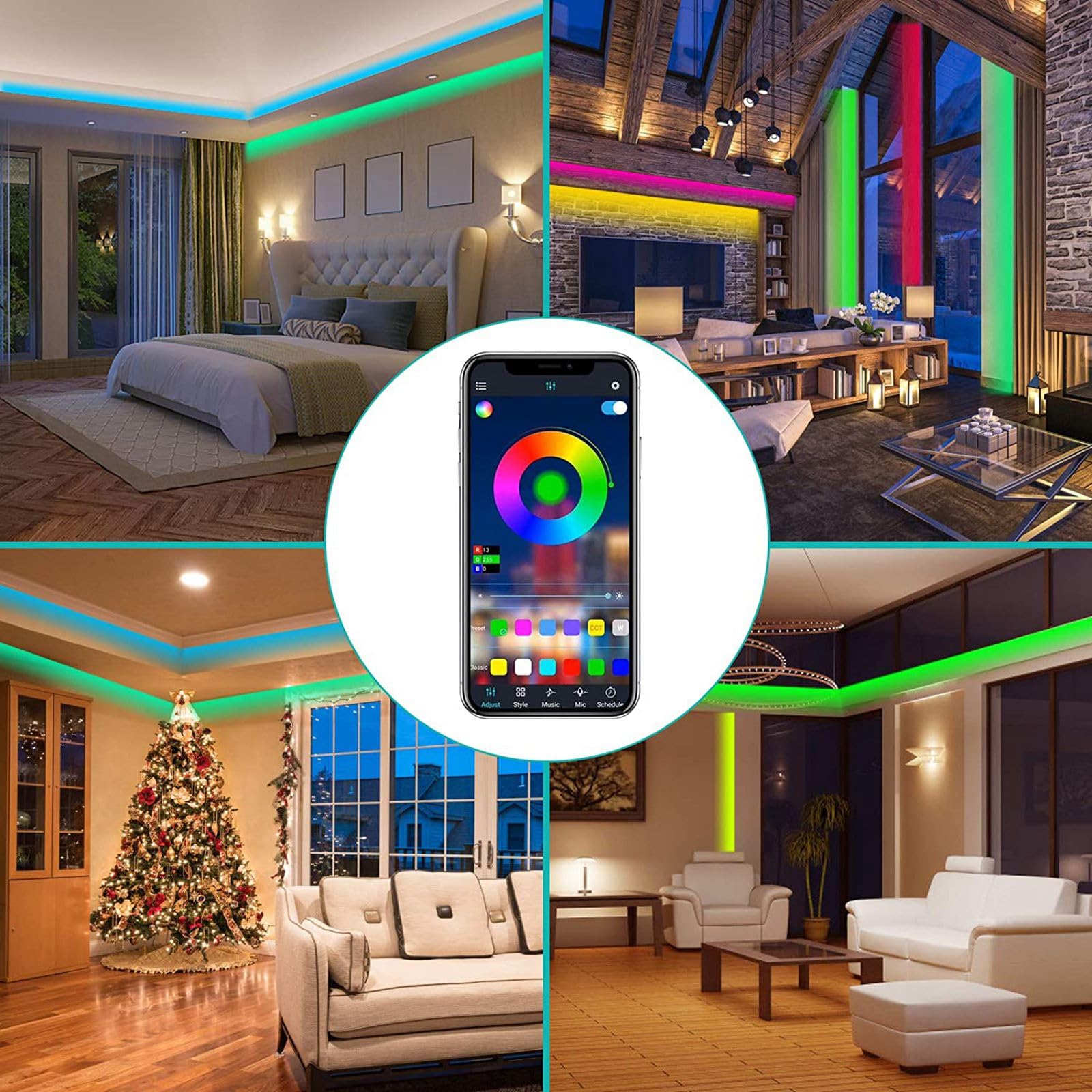 LED-Streifen, 2 x 10 m, 60 LED/M, Bluetooth, LED-Streifen, 10 m, 600 LEDs, 5050 RGB SMD, sanfter Farbwechsel, 24 V, Netzteil, Fernbedienung mit 44 Tasten, Empfänger, bunte Lichter für die