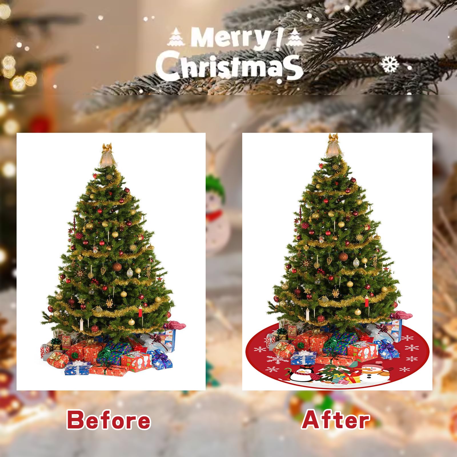 Jupe de Sapin de Noël Rouge 90cm pour Décoration d'Arbre