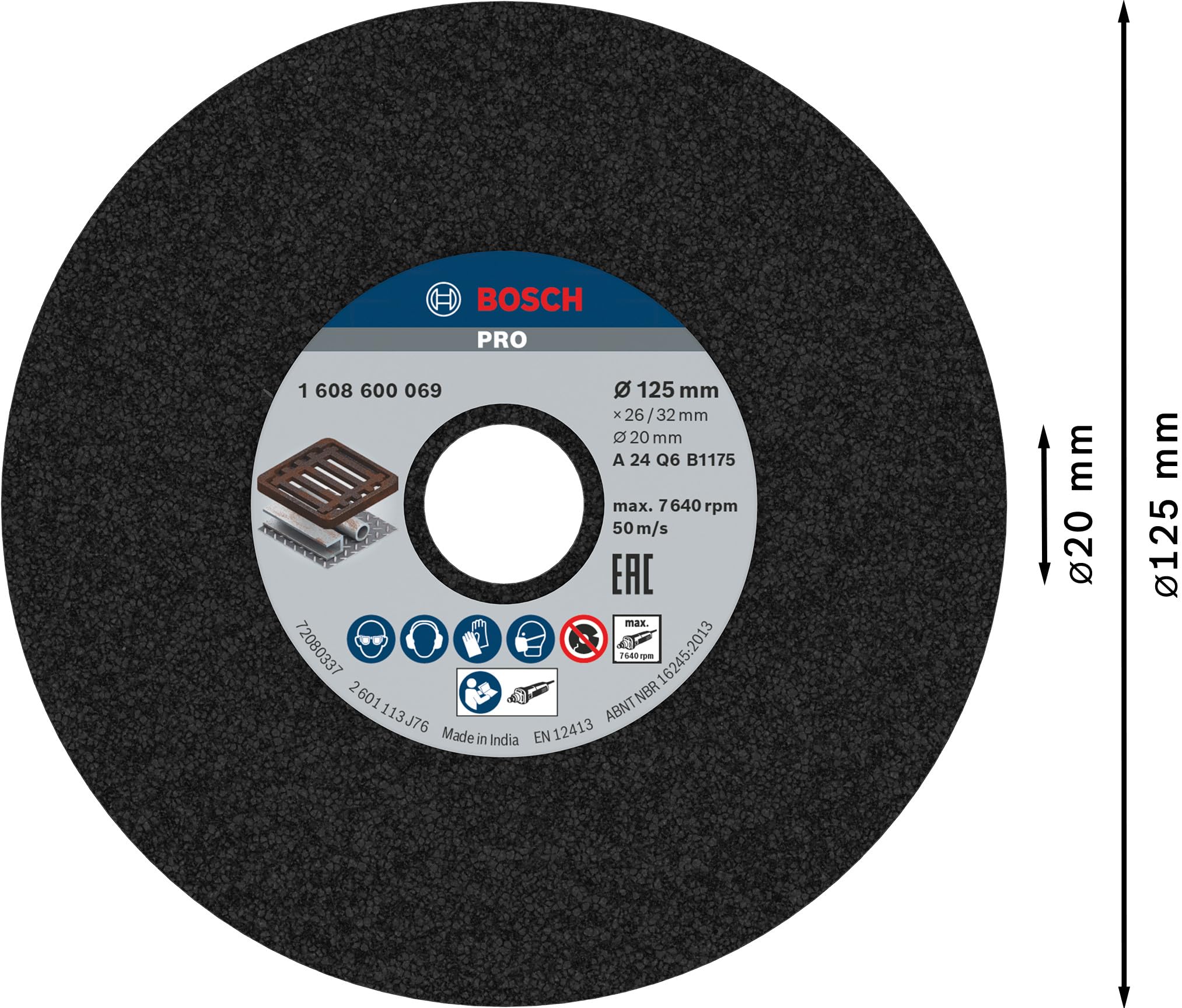 Bosch 1 608 600 069 - Disco de amolar para amoladoras rectas - 125 mm, 20 mm, 24 (pack de 1)