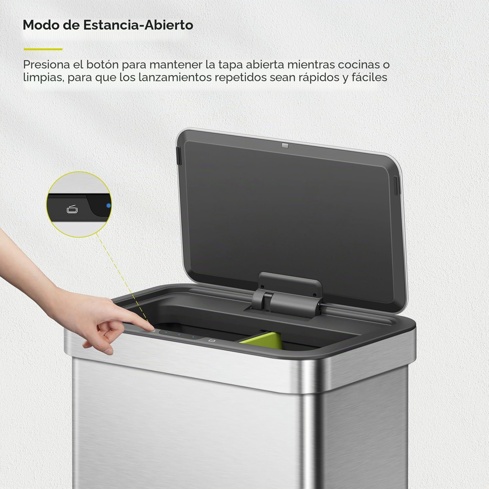 EKO Econova - Cubo de basura con sensor de movimiento doble, 30 L + 30 L, cubo de basura automático para cocina y reciclaje, tapa suave, antihuellas, cubo de basura de acero inoxidable 2