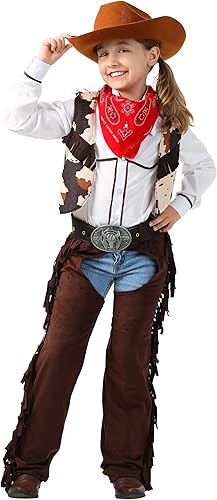 Disfraz de vaquera para niños, disfraz de vaquera para niña, Marrón, blanco
