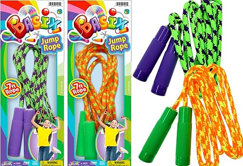 JA-RU - Cuerda de saltar ajustable para niños de 7 pies (2 paquetes) Cuerda de saltar de algodón para niños, niños y niñas Equipo de educación